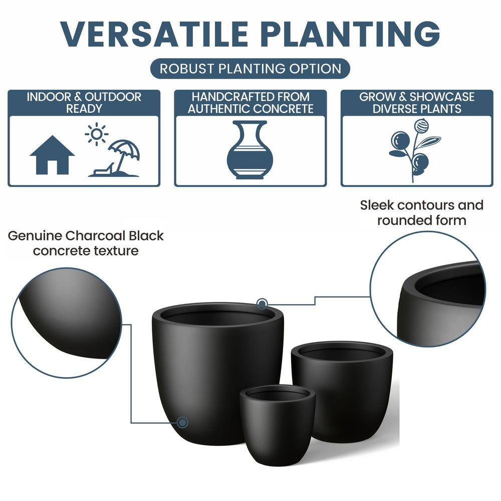Morrava 10, 14 in. 18 in. Dia Charcoal Black Large Tall Round Concrete Planter/Garden Plant Pot for Indoor and Outdoor(Set of 3) Morrava 10, 14 in. 18 in. Dia Charcoal Black Large Tall Round Concrete Planter/Garden Plant Pot for Indoor and Outdoor(Set of 3) - Image 6