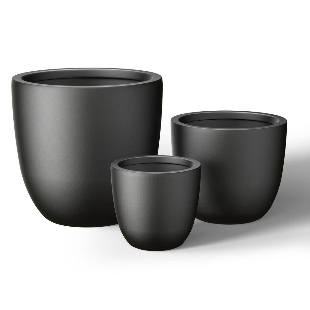 Morrava 10, 14 in. 18 in. Dia Charcoal Black Large Tall Round Concrete Planter/Garden Plant Pot for Indoor and Outdoor(Set of 3) Morrava 10, 14 in. 18 in. Dia Charcoal Black Large Tall Round Concrete Planter/Garden Plant Pot for Indoor and Outdoor(Set of 3)
