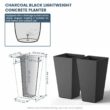 Sapcrete Modern 24.5in. High Large Tall Tapered Square Charcoal Black Outdoor Cement Planter Plant Pots Set of 2
