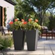Sapcrete Modern 24.5in. High Large Tall Tapered Square Charcoal Black Outdoor Cement Planter Plant Pots Set of 2