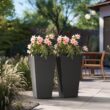 Sapcrete Modern 24.5in. High Large Tall Tapered Square Charcoal Black Outdoor Cement Planter Plant Pots Set of 2