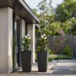 Sapcrete Modern 24.5in. High Large Tall Tapered Square Charcoal Black Outdoor Cement Planter Plant Pots Set of 2