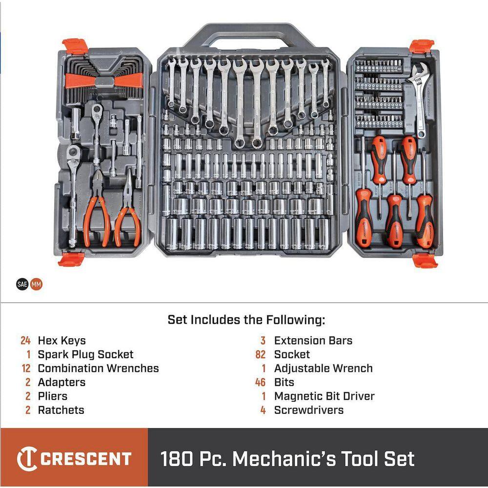 Crescent 1/4 in. and 3/8 in. Drive 6 and 12-Point Standard and Deep SAE/Metric Mechanics Tool Set with Case (180-Piece) Crescent 1/4 in. and 3/8 in. Drive 6 and 12-Point Standard and Deep SAE/Metric Mechanics Tool Set with Case (180-Piece) - Image 13