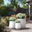 Sapcrete 15.5in., 12in., 8.5in. Dia Crisp White Extra Large Tall Round Concrete Plant Pot/Planter for Indoor & Outdoor Set of 3