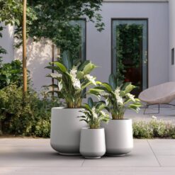 Sapcrete 15.5in., 12in., 8.5in. Dia Crisp White Extra Large Tall Round Concrete Plant Pot/Planter for Indoor & Outdoor Set of 3