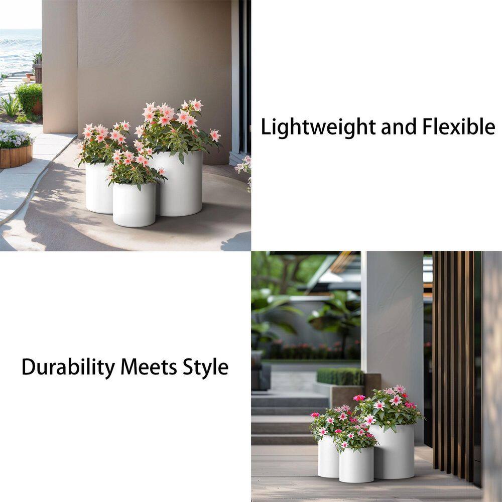 Sapcrete 10in., 13in., 16in. Dia Crisp White Extra Large Tall Round Concrete Plant Pot / Planter for Indoor & Outdoor Set of 3 Sapcrete 10in., 13in., 16in. Dia Crisp White Extra Large Tall Round Concrete Plant Pot / Planter for Indoor & Outdoor Set of 3 - Image 6