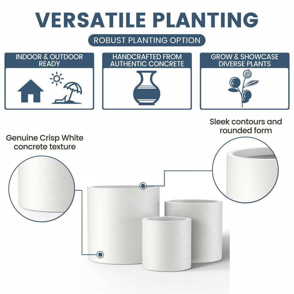 Sapcrete 10in., 13in., 16in. Dia Crisp White Extra Large Tall Round Concrete Plant Pot / Planter for Indoor & Outdoor Set of 3 Sapcrete 10in., 13in., 16in. Dia Crisp White Extra Large Tall Round Concrete Plant Pot / Planter for Indoor & Outdoor Set of 3 - Image 8