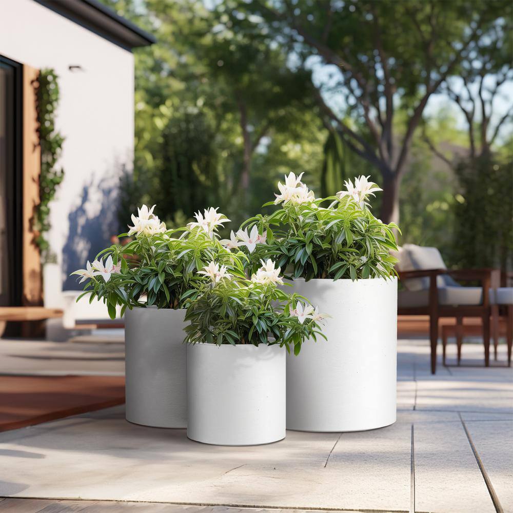 Sapcrete 10in., 13in., 16in. Dia Crisp White Extra Large Tall Round Concrete Plant Pot / Planter for Indoor & Outdoor Set of 3 Sapcrete 10in., 13in., 16in. Dia Crisp White Extra Large Tall Round Concrete Plant Pot / Planter for Indoor & Outdoor Set of 3 - Image 3
