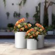 Sapcrete 10in., 13in., 16in. Dia Crisp White Extra Large Tall Round Concrete Plant Pot / Planter for Indoor & Outdoor Set of 3