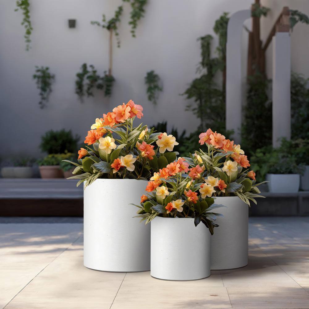 Sapcrete 10in., 13in., 16in. Dia Crisp White Extra Large Tall Round Concrete Plant Pot / Planter for Indoor & Outdoor Set of 3 Sapcrete 10in., 13in., 16in. Dia Crisp White Extra Large Tall Round Concrete Plant Pot / Planter for Indoor & Outdoor Set of 3
