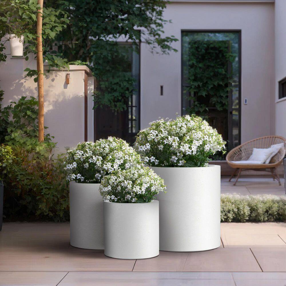 Sapcrete 10in., 13in., 16in. Dia Crisp White Extra Large Tall Round Concrete Plant Pot / Planter for Indoor & Outdoor Set of 3 Sapcrete 10in., 13in., 16in. Dia Crisp White Extra Large Tall Round Concrete Plant Pot / Planter for Indoor & Outdoor Set of 3 - Image 5