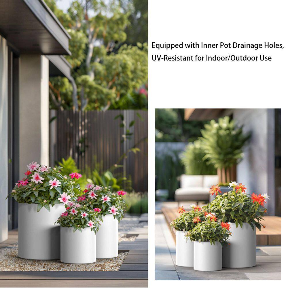 Sapcrete 10in., 13in., 16in. Dia Crisp White Extra Large Tall Round Concrete Plant Pot / Planter for Indoor & Outdoor Set of 3 Sapcrete 10in., 13in., 16in. Dia Crisp White Extra Large Tall Round Concrete Plant Pot / Planter for Indoor & Outdoor Set of 3 - Image 2