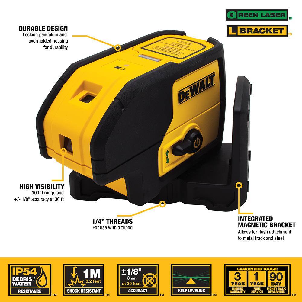 DEWALT 100 ft. Green Self-Leveling 3-Spot Laser Level with (2) AA Batteries & Case DEWALT 100 ft. Green Self-Leveling 3-Spot Laser Level with (2) AA Batteries & Case - Image 8