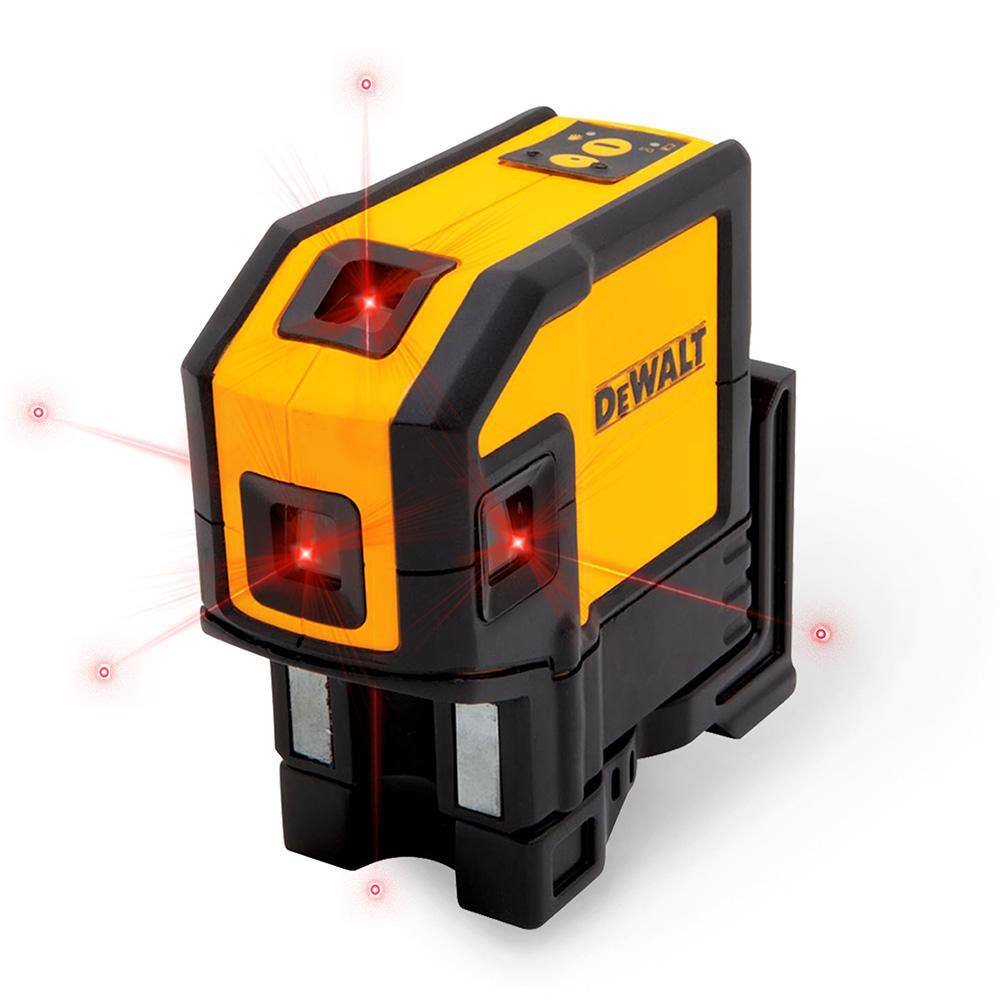 DEWALT 165 ft. Red Self-Leveling 5-Spot & Horizontal Line Laser Level with (3) AA Batteries & Case DEWALT 165 ft. Red Self-Leveling 5-Spot & Horizontal Line Laser Level with (3) AA Batteries & Case
