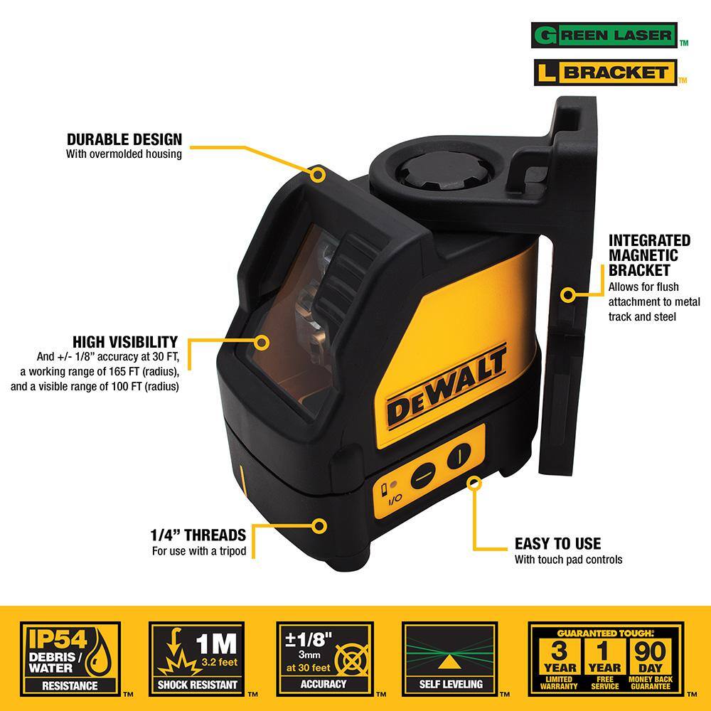 DEWALT 100 ft. Green Self-Leveling Cross Line Laser Level with (3) AA Batteries & Case DEWALT 100 ft. Green Self-Leveling Cross Line Laser Level with (3) AA Batteries & Case - Image 8