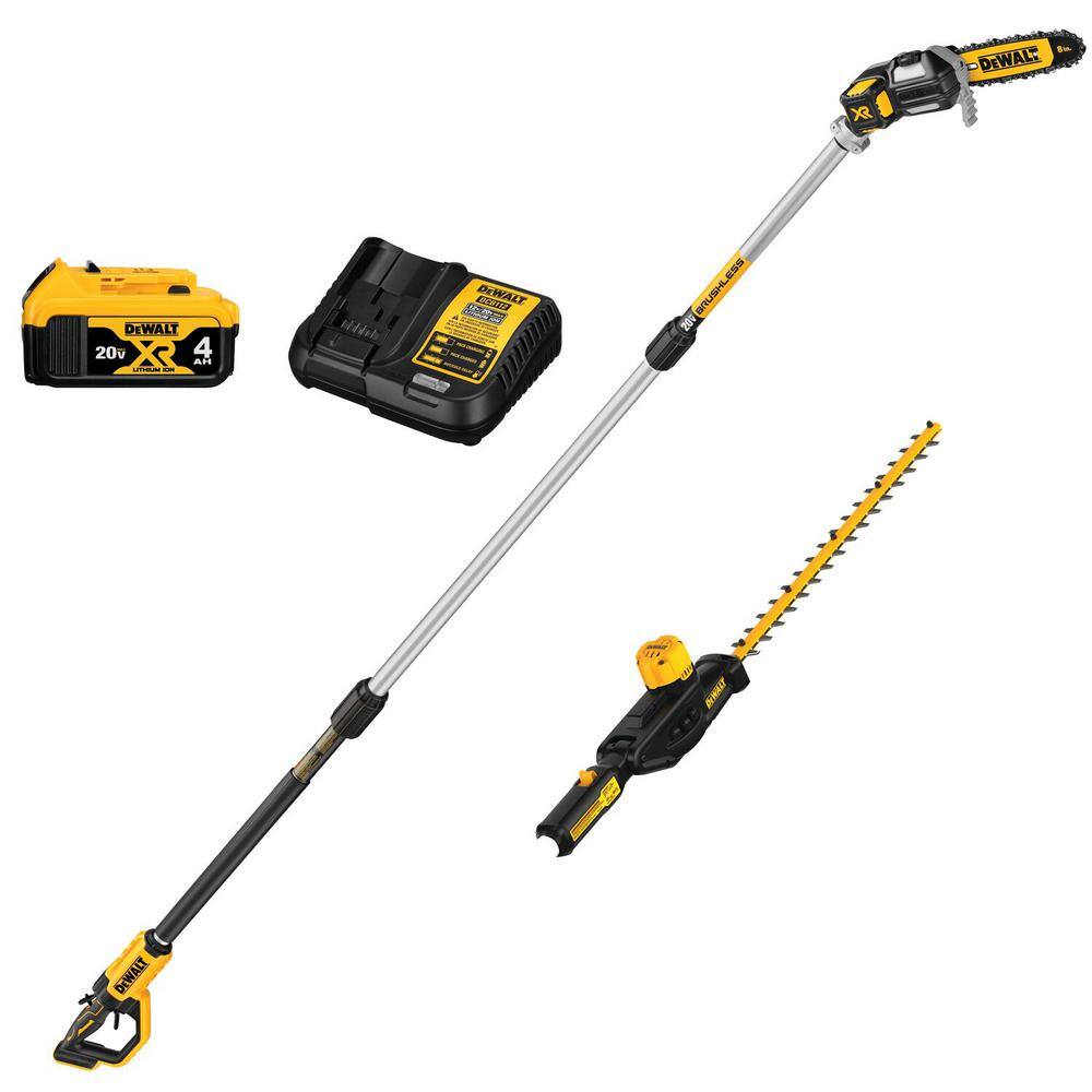 DEWALT 20V MAX Cordless Lithium-Ion Pole Saw and Pole Hedge Trimmer Combo Kit with (1) 4.0 Ah Battery and Charger DEWALT 20V MAX Cordless Lithium-Ion Pole Saw and Pole Hedge Trimmer Combo Kit with (1) 4.0 Ah Battery and Charger