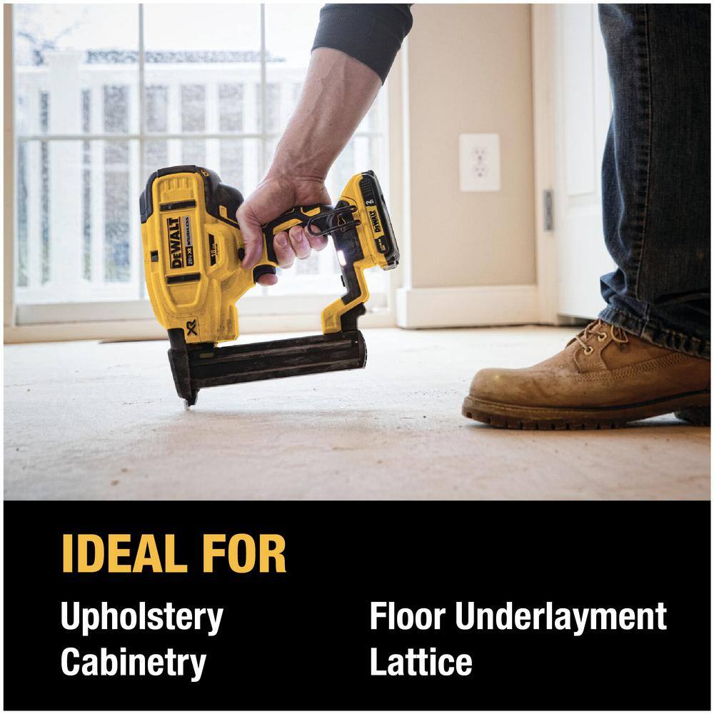 DEWALT 20V MAX XR Lithium-Ion Cordless 18-Gauge Narrow Crown Stapler Kit with 2.0Ah Battery, Charger and Contractor Bag DEWALT 20V MAX XR Lithium-Ion Cordless 18-Gauge Narrow Crown Stapler Kit with 2.0Ah Battery, Charger and Contractor Bag - Image 7