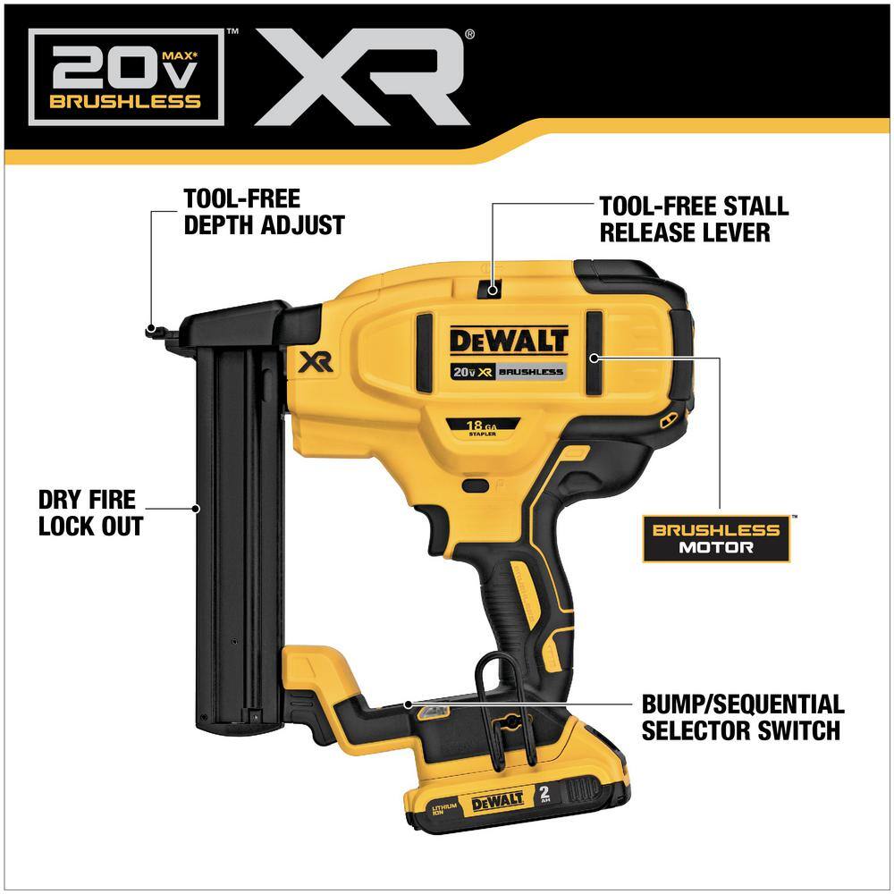 DEWALT 20V MAX XR Lithium-Ion Cordless 18-Gauge Narrow Crown Stapler Kit with 2.0Ah Battery, Charger and Contractor Bag DEWALT 20V MAX XR Lithium-Ion Cordless 18-Gauge Narrow Crown Stapler Kit with 2.0Ah Battery, Charger and Contractor Bag - Image 14