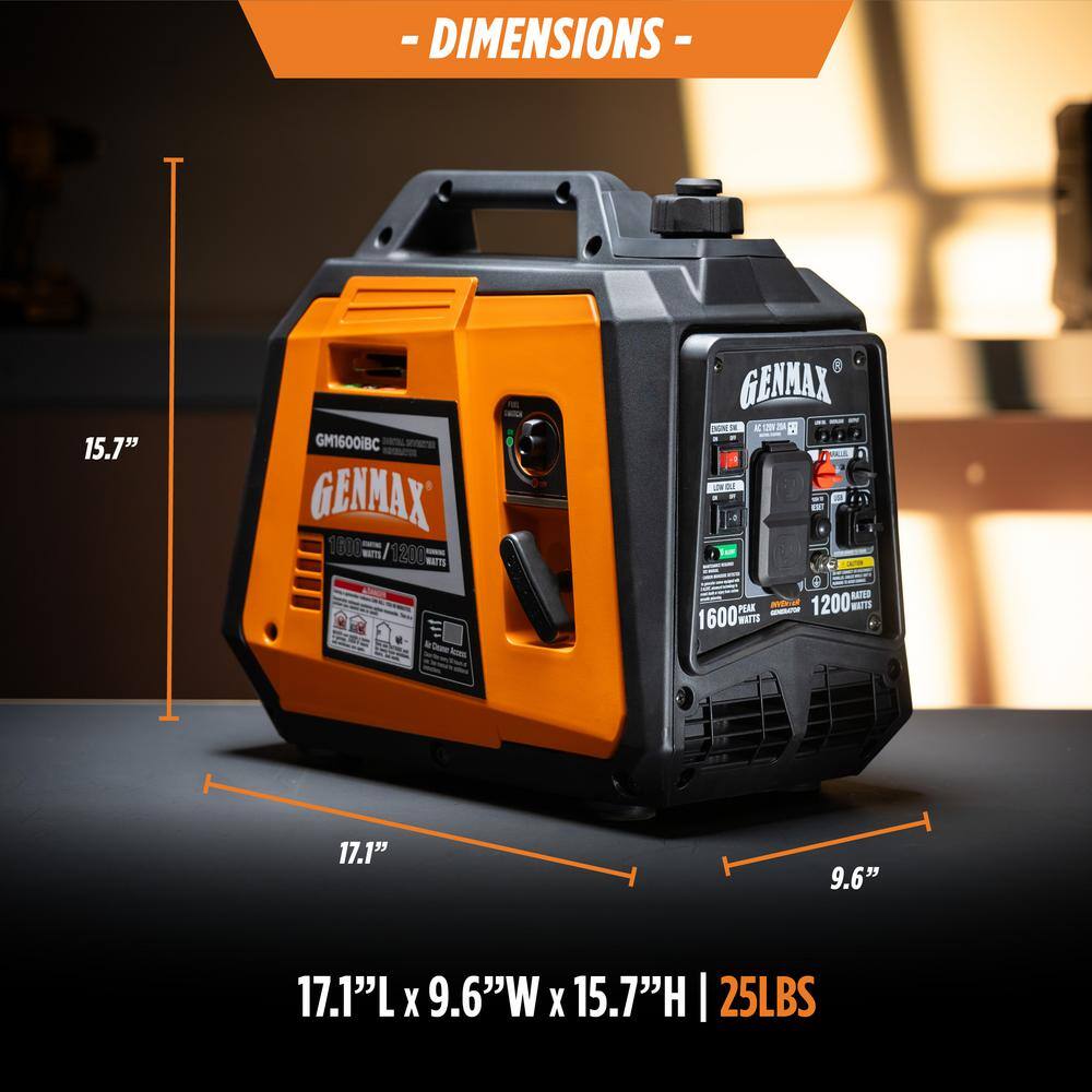 GENMAX 1600-Watt Recoil Start Gasoline Powered Inverter Generator Ultra Light-weight Super Quiet With 57CC OHV Engine GENMAX 1600-Watt Recoil Start Gasoline Powered Inverter Generator Ultra Light-weight Super Quiet With 57CC OHV Engine - Image 6