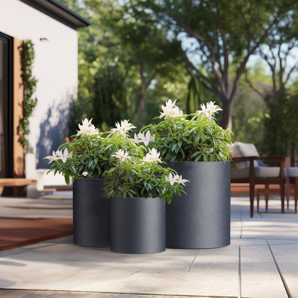 Sapcrete 10in., 13in., 16in. Dia Granite Gray Extra Large Tall Round Concrete Plant Pot / Planter for Indoor & Outdoor Set of 3 Sapcrete 10in., 13in., 16in. Dia Granite Gray Extra Large Tall Round Concrete Plant Pot / Planter for Indoor & Outdoor Set of 3 - Image 4