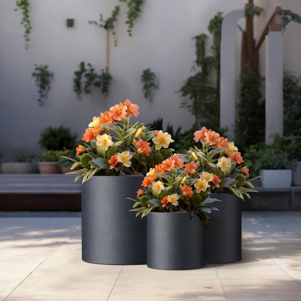 Sapcrete 10in., 13in., 16in. Dia Granite Gray Extra Large Tall Round Concrete Plant Pot / Planter for Indoor & Outdoor Set of 3 Sapcrete 10in., 13in., 16in. Dia Granite Gray Extra Large Tall Round Concrete Plant Pot / Planter for Indoor & Outdoor Set of 3