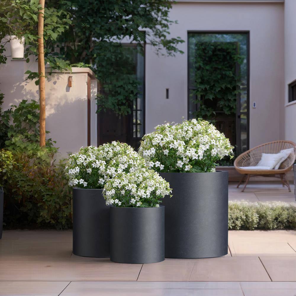 Sapcrete 10in., 13in., 16in. Dia Granite Gray Extra Large Tall Round Concrete Plant Pot / Planter for Indoor & Outdoor Set of 3 Sapcrete 10in., 13in., 16in. Dia Granite Gray Extra Large Tall Round Concrete Plant Pot / Planter for Indoor & Outdoor Set of 3 - Image 5