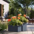 Sapcrete Modern 12in., 16in. High Large Tall Elongated Square Granite Gray Outdoor Cement Planter Plant Pots Set of 2