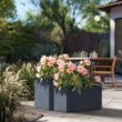 Sapcrete Modern 12in., 16in. High Large Tall Elongated Square Granite Gray Outdoor Cement Planter Plant Pots Set of 2