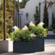 Sapcrete Modern 12in., 16in. High Large Tall Elongated Square Granite Gray Outdoor Cement Planter Plant Pots Set of 2