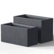 Sapcrete Modern 12in., 16in. High Large Tall Elongated Square Granite Gray Outdoor Cement Planter Plant Pots Set of 2