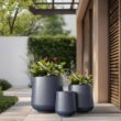 Sapcrete 15.5in., 12in., 8.5in. Dia Granite Gray Large Tall Round Concrete Plant Pot / Planter for Indoor & Outdoor Set of 3