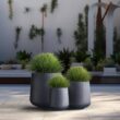 Sapcrete 15.5in., 12in., 8.5in. Dia Granite Gray Large Tall Round Concrete Plant Pot / Planter for Indoor & Outdoor Set of 3