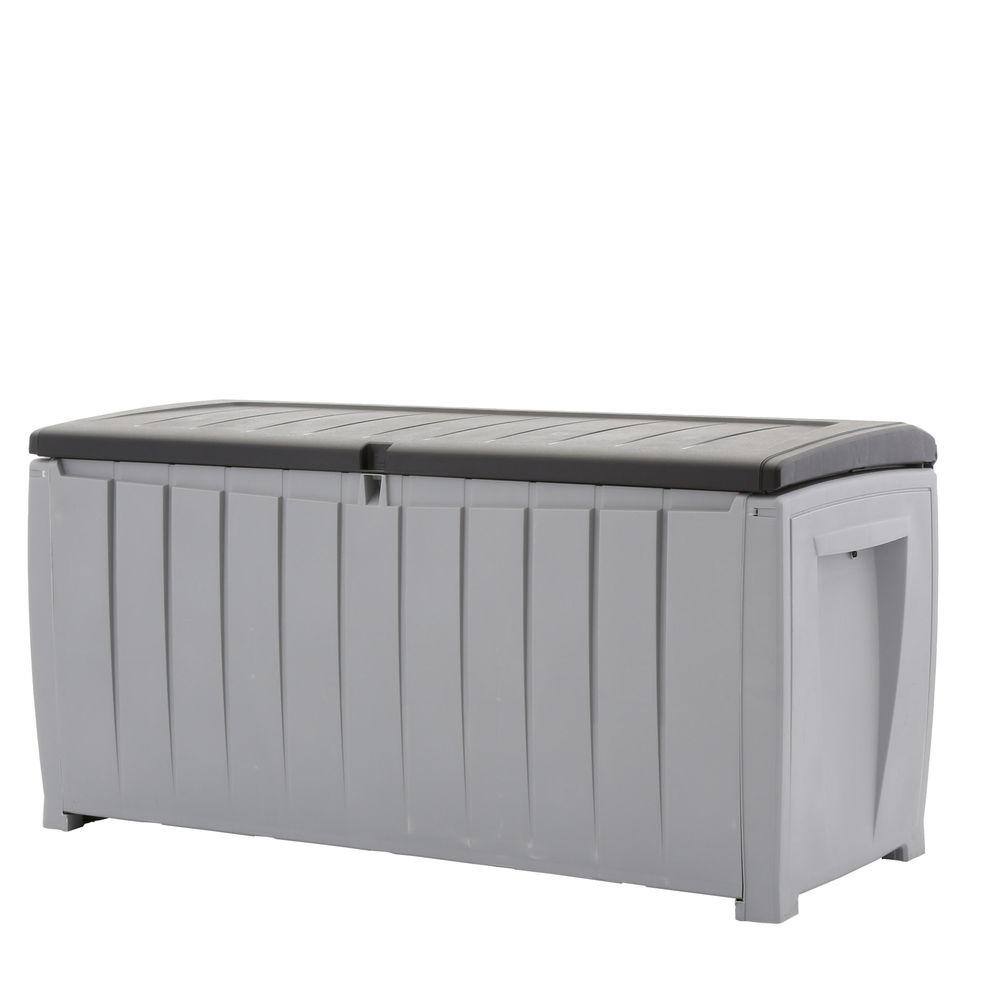 Keter Novel 90 gal. Durable Weatherproof Resin Black and Gray Deck Box Organization and Storage for Outdoor Patio and Lawn Keter Novel 90 gal. Durable Weatherproof Resin Black and Gray Deck Box Organization and Storage for Outdoor Patio and Lawn