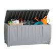 Keter Novel 90 gal. Durable Weatherproof Resin Black and Gray Deck Box Organization and Storage for Outdoor Patio and Lawn Keter Novel 90 gal. Durable Weatherproof Resin Black and Gray Deck Box Organization and Storage for Outdoor Patio and Lawn