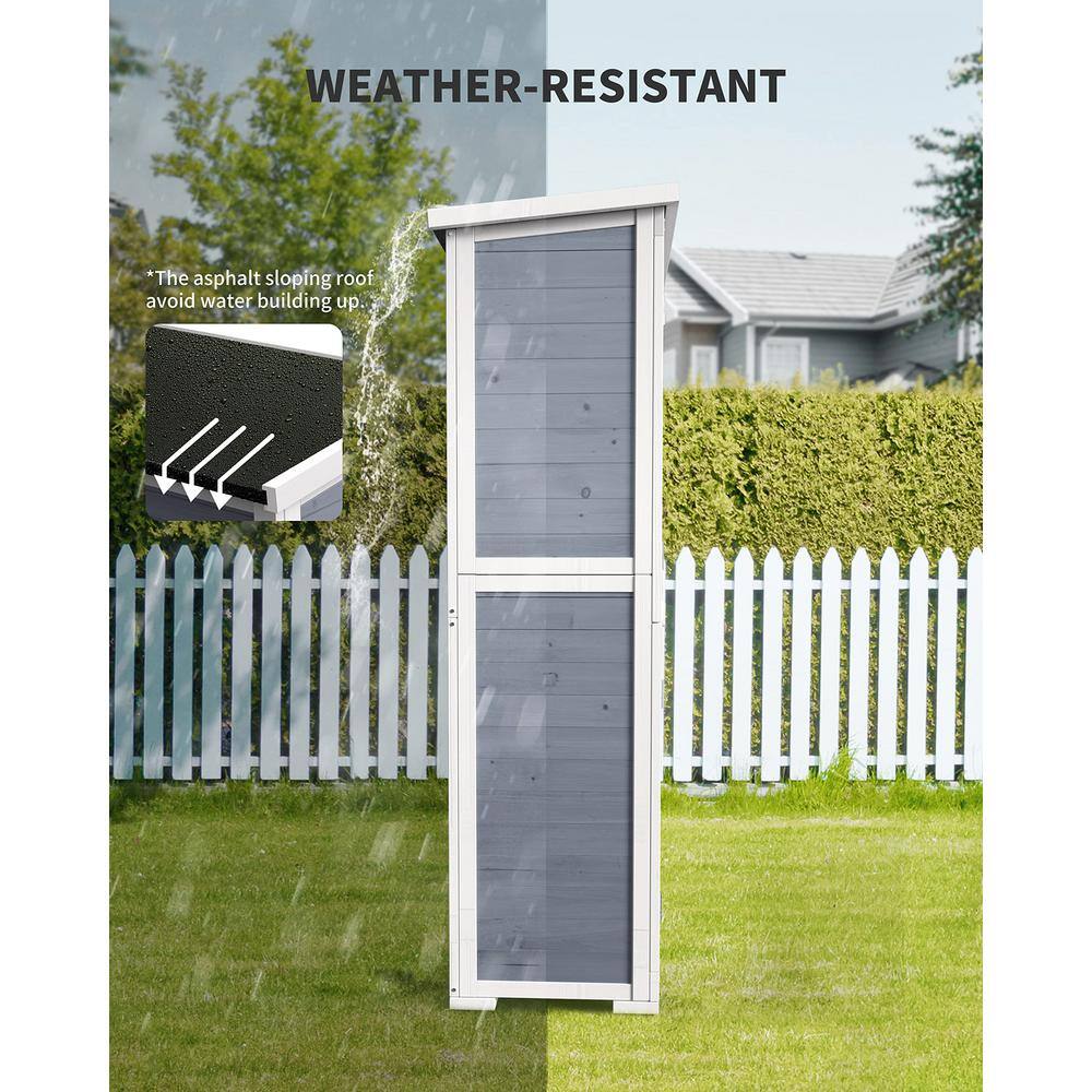 Lofka 34.3 in. W x 18.3 in. D x 63.2 in. H Wood Outdoor Storage Cabinet, Double Lockable Wooden Garden Shed, Gray Lofka 34.3 in. W x 18.3 in. D x 63.2 in. H Wood Outdoor Storage Cabinet, Double Lockable Wooden Garden Shed, Gray - Image 5