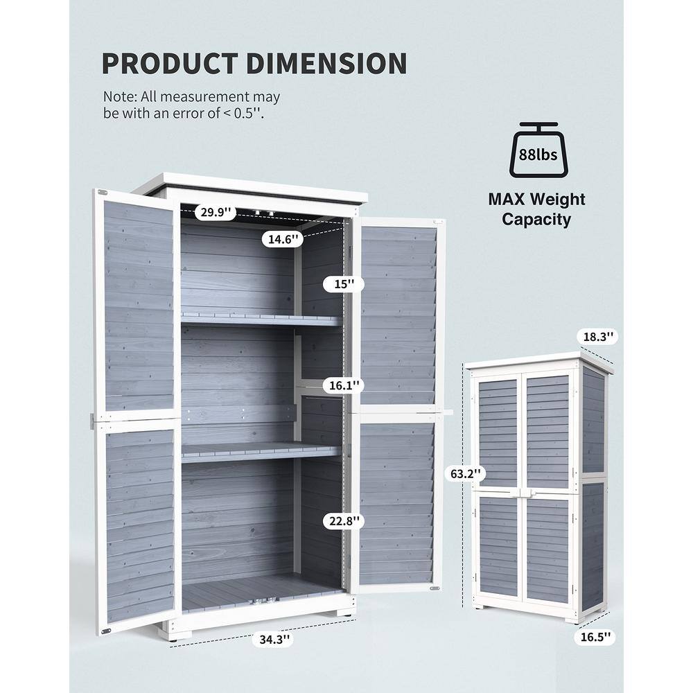 Lofka 34.3 in. W x 18.3 in. D x 63.2 in. H Wood Outdoor Storage Cabinet, Double Lockable Wooden Garden Shed, Gray Lofka 34.3 in. W x 18.3 in. D x 63.2 in. H Wood Outdoor Storage Cabinet, Double Lockable Wooden Garden Shed, Gray - Image 4