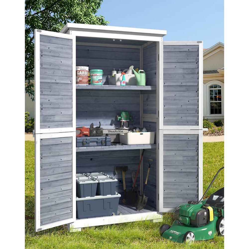 Lofka 34.3 in. W x 18.3 in. D x 63.2 in. H Wood Outdoor Storage Cabinet, Double Lockable Wooden Garden Shed, Gray Lofka 34.3 in. W x 18.3 in. D x 63.2 in. H Wood Outdoor Storage Cabinet, Double Lockable Wooden Garden Shed, Gray - Image 3