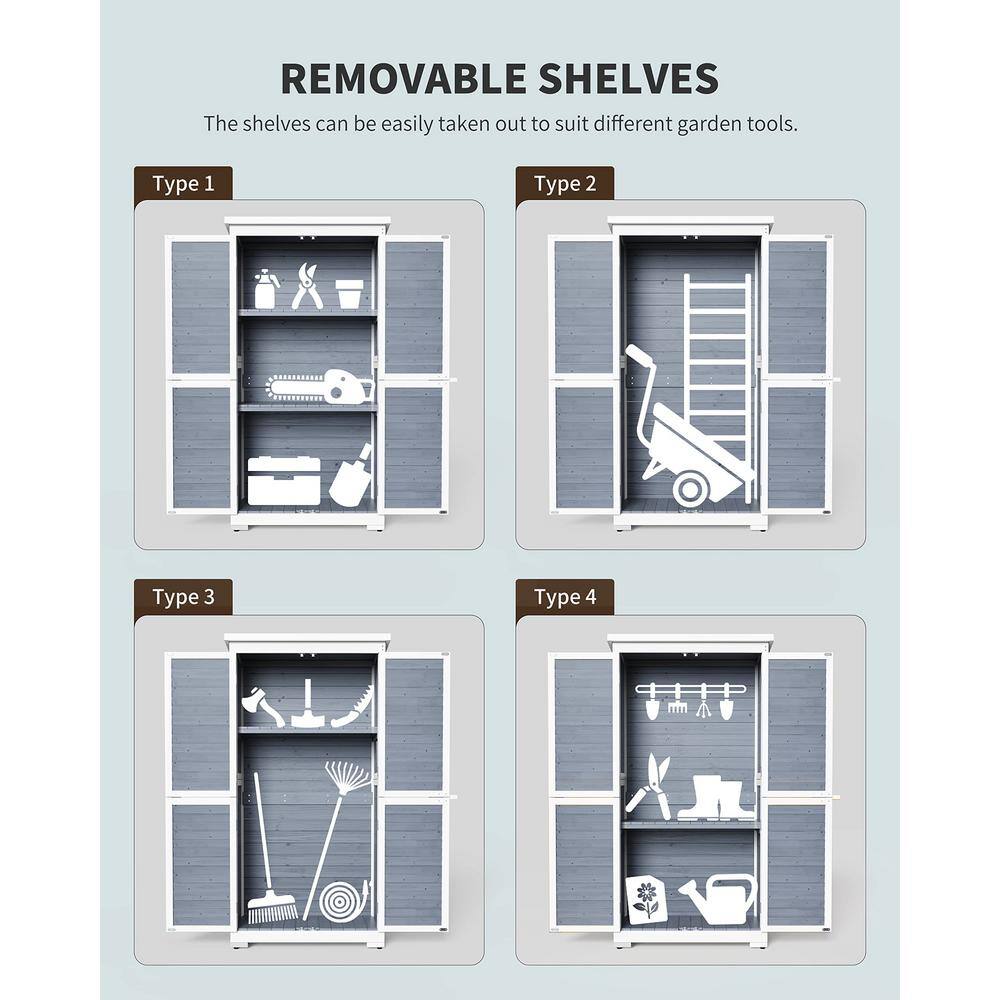 Lofka 34.3 in. W x 18.3 in. D x 63.2 in. H Wood Outdoor Storage Cabinet, Double Lockable Wooden Garden Shed, Gray Lofka 34.3 in. W x 18.3 in. D x 63.2 in. H Wood Outdoor Storage Cabinet, Double Lockable Wooden Garden Shed, Gray - Image 2