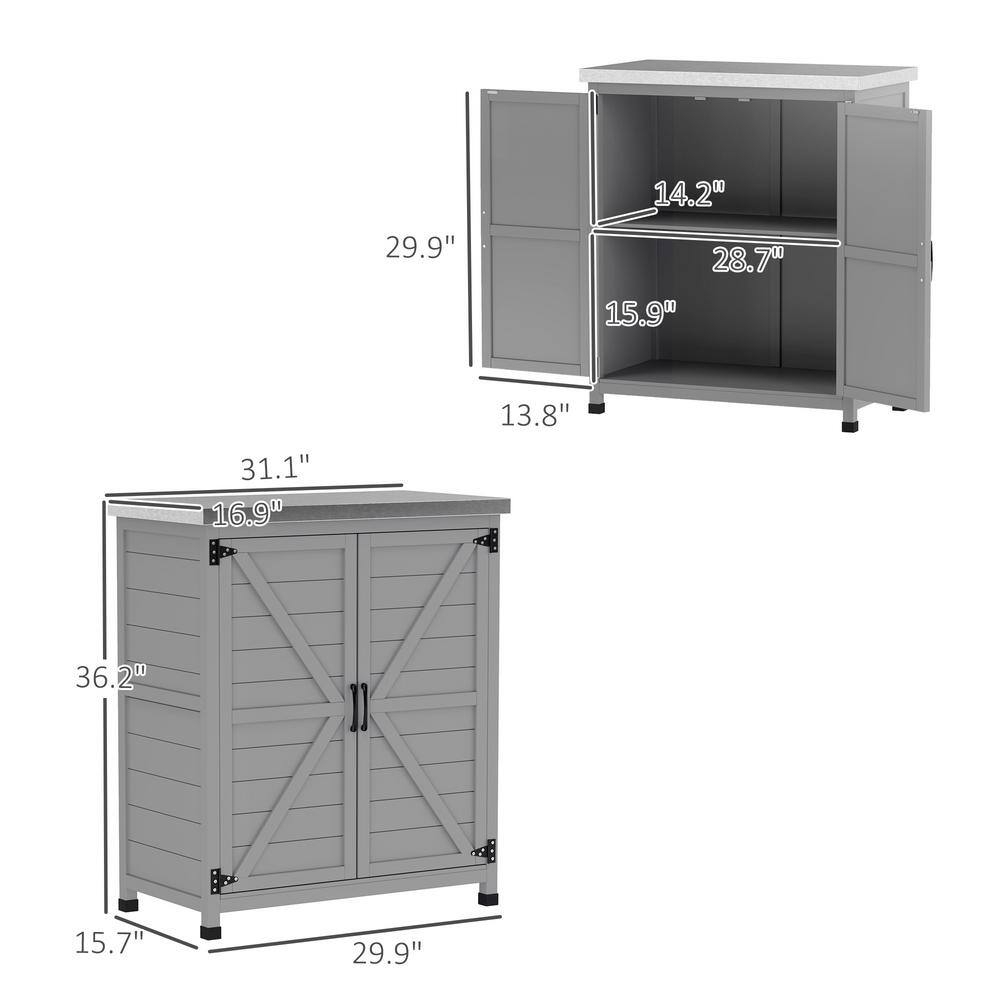 Outsunny 31.1 in. x 16.9 in. x 36.2 in. Outdoor Storage Cabinet, Fir Wood Pool Box with Double Doors, Gray Outsunny 31.1 in. x 16.9 in. x 36.2 in. Outdoor Storage Cabinet, Fir Wood Pool Box with Double Doors, Gray - Image 7