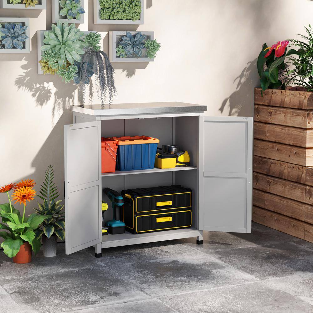 Outsunny 31.1 in. x 16.9 in. x 36.2 in. Outdoor Storage Cabinet, Fir Wood Pool Box with Double Doors, Gray Outsunny 31.1 in. x 16.9 in. x 36.2 in. Outdoor Storage Cabinet, Fir Wood Pool Box with Double Doors, Gray - Image 8