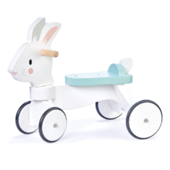 Tender Leaf Toys - Running Rabbit Ride On - Wooden Four Wheeled Push Balance Rabbit Themed Bike