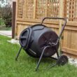 Koolscapes Wheeled Tumbling Composter 50 Gal. (160L) Black Rotating Outdoor Compost Bin with Wheels