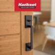 Kwikset San Clemente Matte Black Door Handleset with Halifax Square Door Handle with Microban Antimicrobial Technology