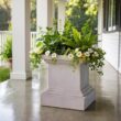 MPG 16-1/2 in. Light Aged White Square Cast Stone Fiberglass Pedestal Planter