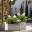 Sapcrete Modern 12 in., 16 in. High Large Tall Elongated Square Light Gray Outdoor Cement Planter Plant Pots Set of 2