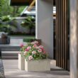 Sapcrete Modern 12 in., 16 in. High Large Tall Elongated Square Light Gray Outdoor Cement Planter Plant Pots Set of 2