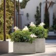 Sapcrete Modern 12 in., 16 in. High Large Tall Elongated Square Light Gray Outdoor Cement Planter Plant Pots Set of 2
