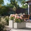 Sapcrete Modern 12 in., 16 in. High Large Tall Elongated Square Light Gray Outdoor Cement Planter Plant Pots Set of 2