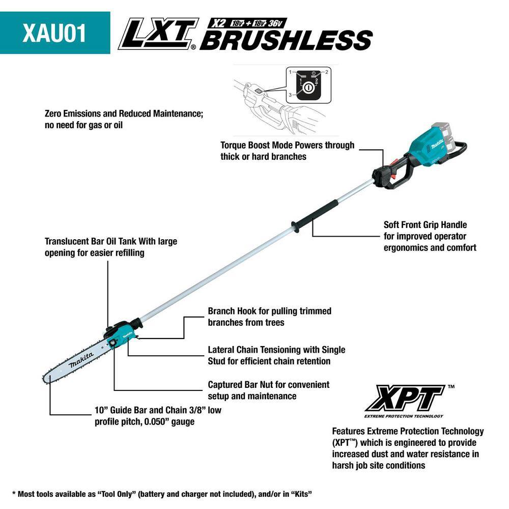 Makita LXT 18V X2 (36V) Lithium-Ion Brushless Cordless 10 in. Pole Saw, 8 ft. L (Tool Only) Makita LXT 18V X2 (36V) Lithium-Ion Brushless Cordless 10 in. Pole Saw, 8 ft. L (Tool Only) - Image 8