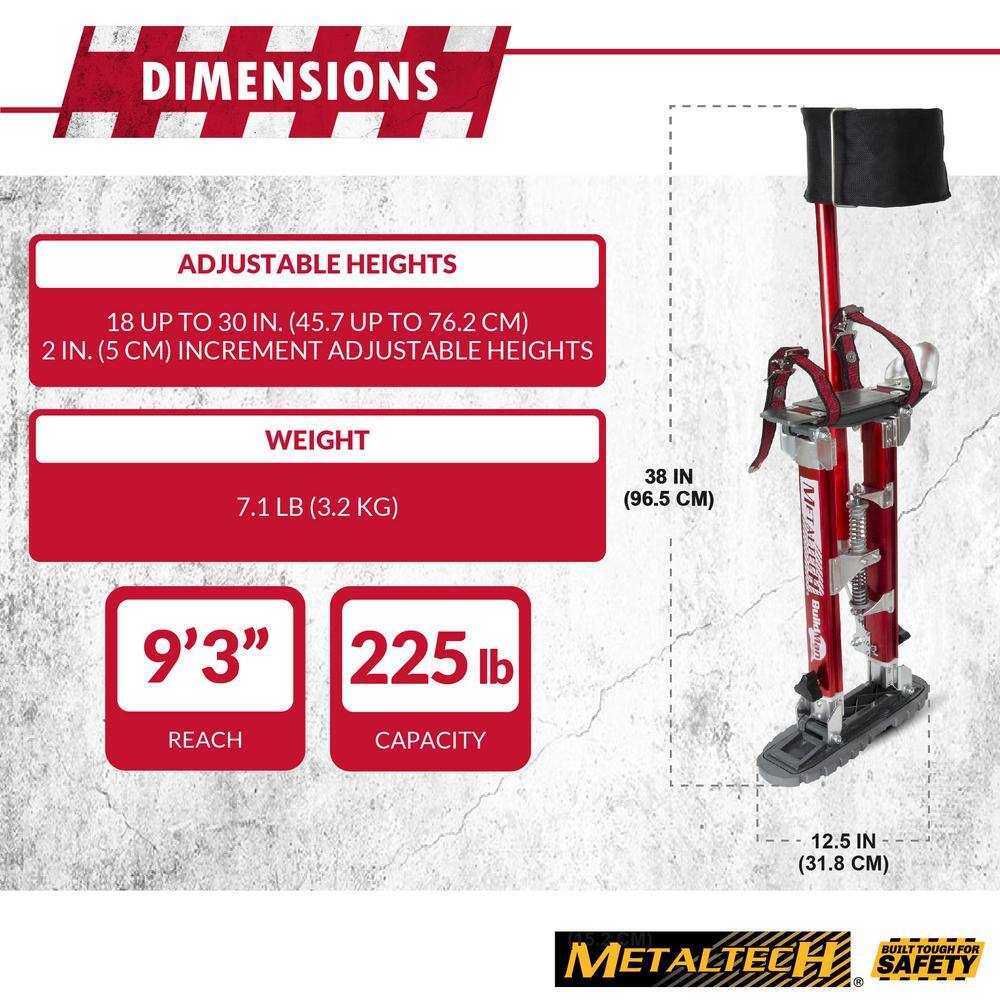 MetalTech Buildman 18 in. to 30 in. Aluminum Adjustable Self-Locking Drywall Stilts with Anti-Fatigue Straps, 225 lbs. Capacity MetalTech Buildman 18 in. to 30 in. Aluminum Adjustable Self-Locking Drywall Stilts with Anti-Fatigue Straps, 225 lbs. Capacity - Image 9